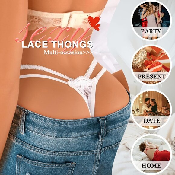 🆕Women’s White Glitter Lace Strappy Sexy Breathable Underwear Panties Polyamide - Picture 4 of 6